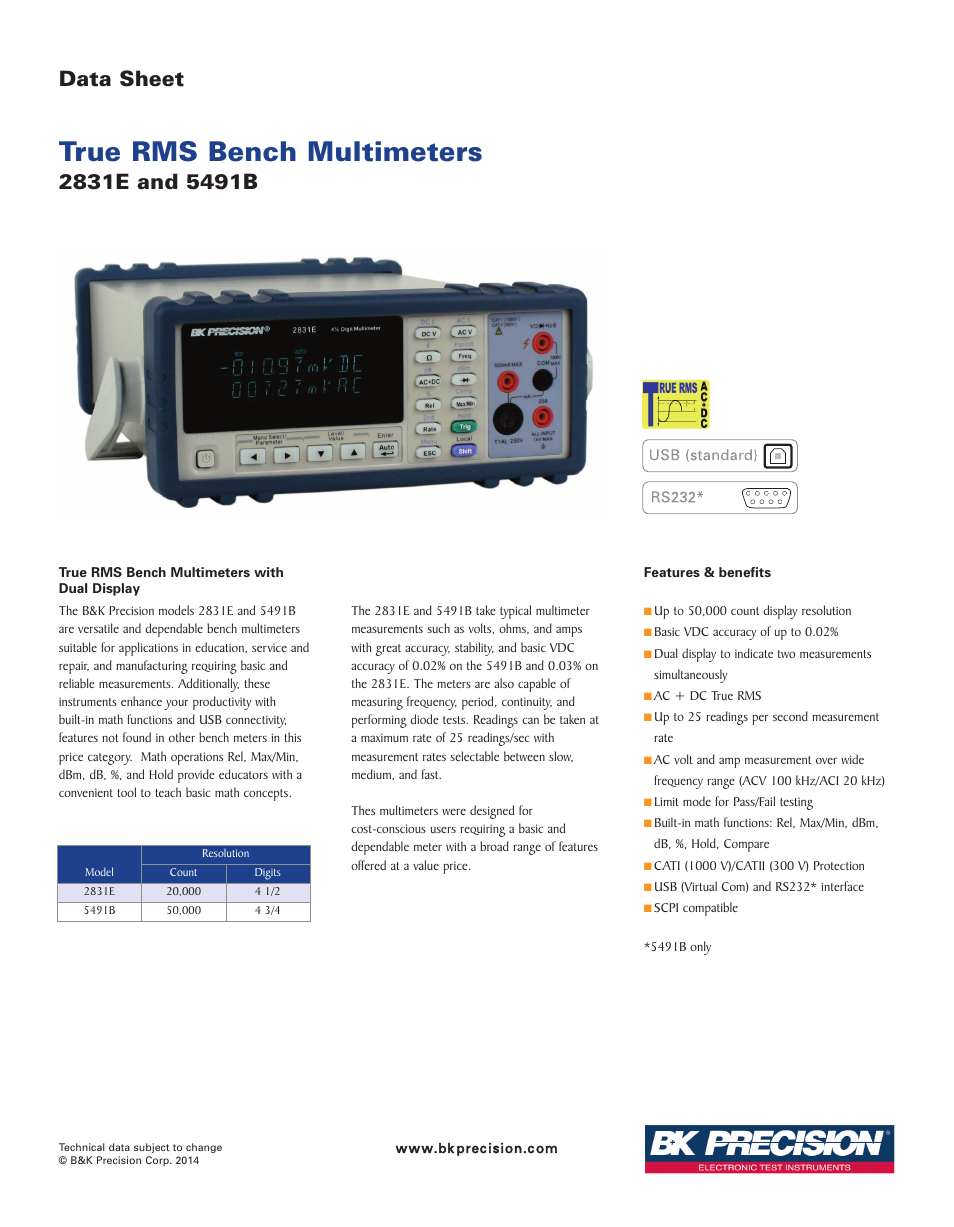 B&K Precision 5491B - Datasheet User Manual | 5 pages