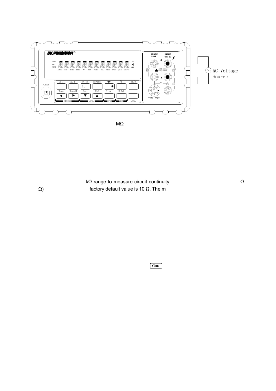 6 measuring continuity, 1 connections, Basic measurements | Ac voltage source | B&K Precision 5492BGPIB - Manual User Manual | Page 29 / 111