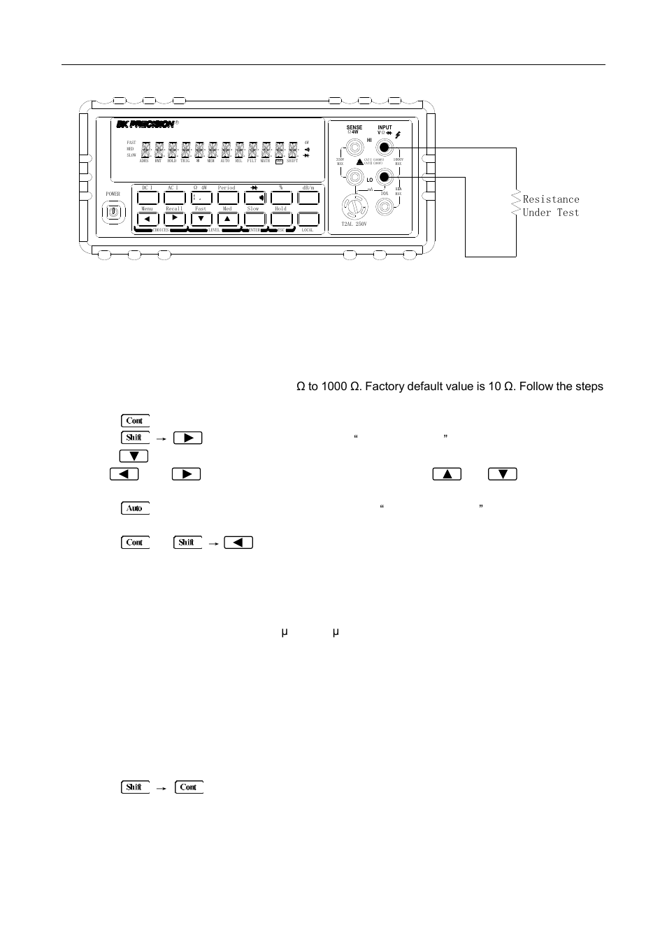 2 threshold resistance level, 7 testing diode, 1 connections | Basic measurements, Resistance under test | B&K Precision 5492BGPIB - Manual User Manual | Page 30 / 111