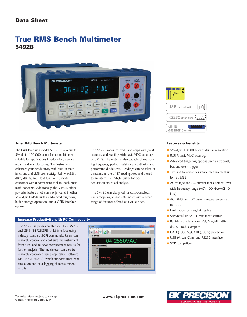 B&K Precision 5492BGPIB - Datasheet User Manual | 5 pages
