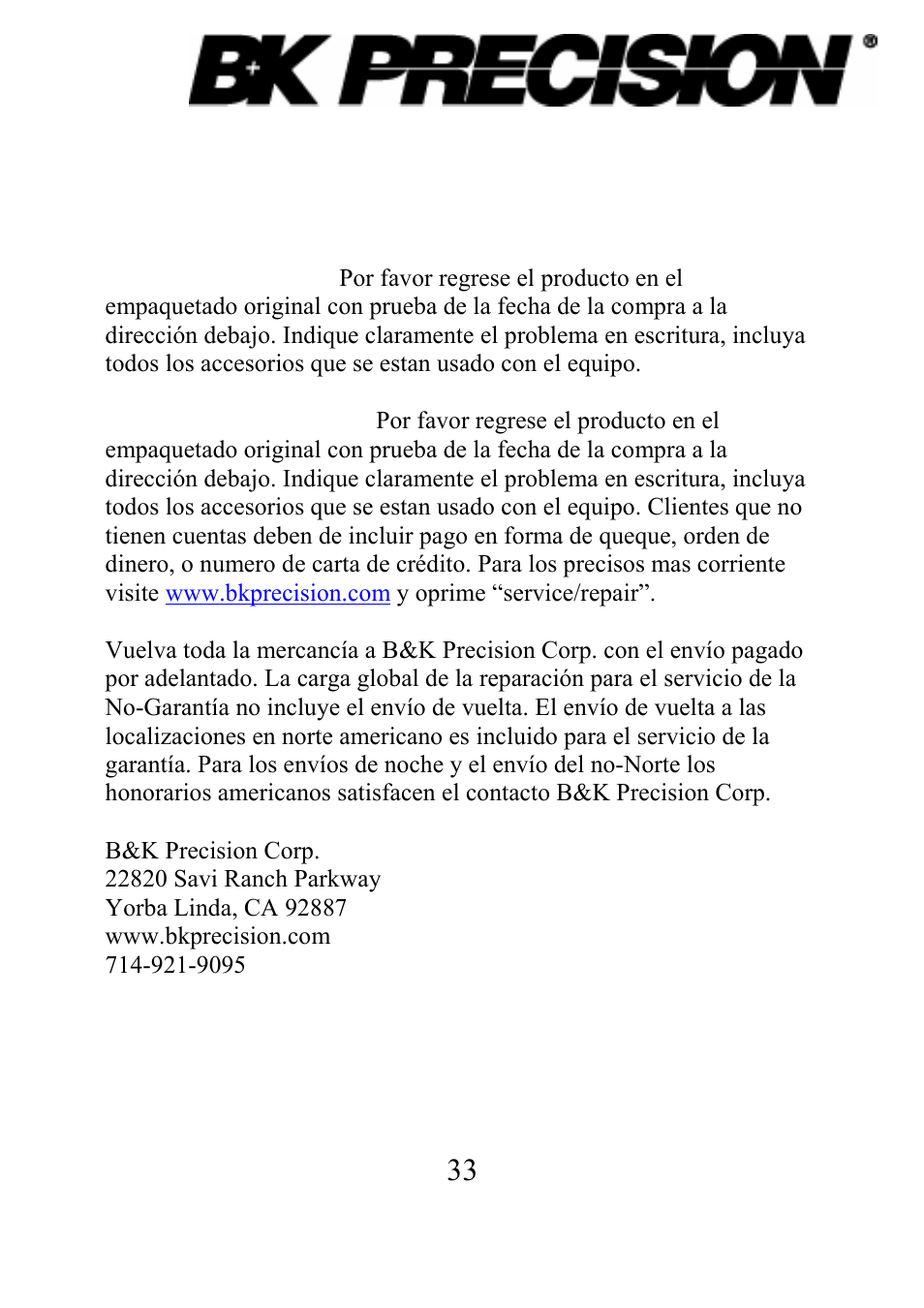 Información de servicio | B&K Precision 875B - Manual User Manual | Page 35 / 37