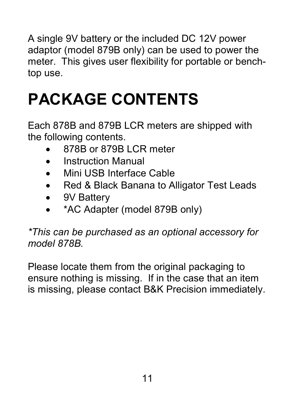 Package contents | B&K Precision 879B - Manual User Manual | Page 13 / 104