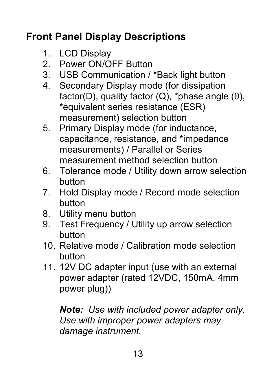 Front panel display descriptions | B&K Precision 879B - Manual User Manual | Page 15 / 104