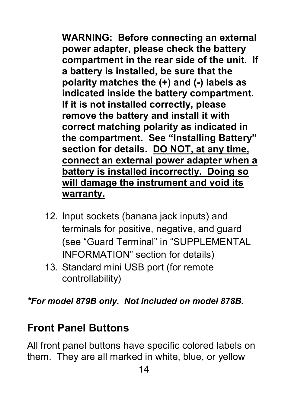 Front panel buttons | B&K Precision 879B - Manual User Manual | Page 16 / 104