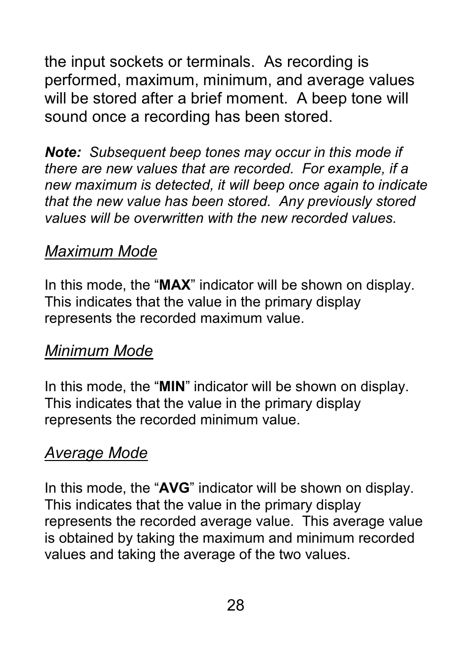 Maximum mode, Minimum mode, Average mode | B&K Precision 879B - Manual User Manual | Page 30 / 104