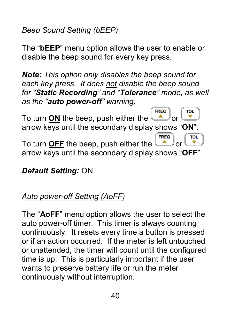 Beep sound setting (beep), Auto power-off setting (aoff) | B&K Precision 879B - Manual User Manual | Page 42 / 104