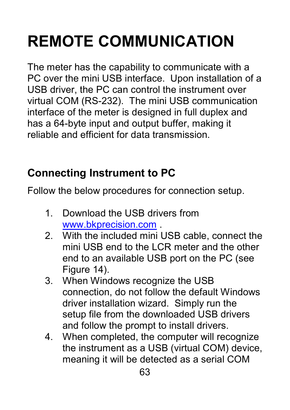 Remote communication, Connecting instrument to pc | B&K Precision 879B - Manual User Manual | Page 65 / 104