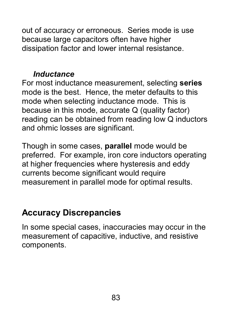 Inductance, Accuracy discrepancies | B&K Precision 879B - Manual User Manual | Page 85 / 104