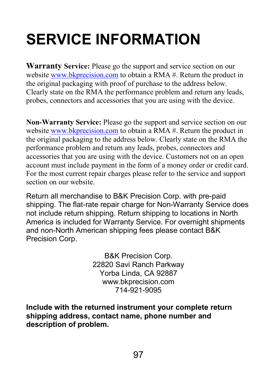 Service information | B&K Precision 879B - Manual User Manual | Page 99 / 104