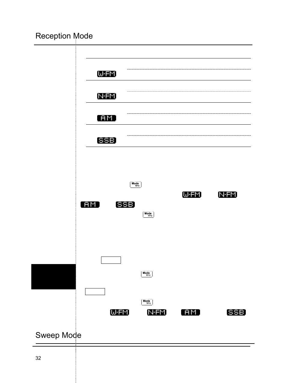 Reception mode, Sweep mode | B&K Precision 2640 - Manual User Manual | Page 32 / 84