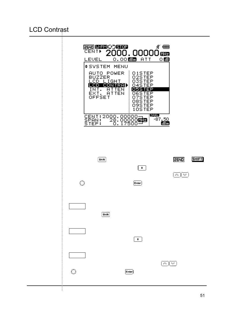 Lcd contrast | B&K Precision 2640 - Manual User Manual | Page 51 / 84