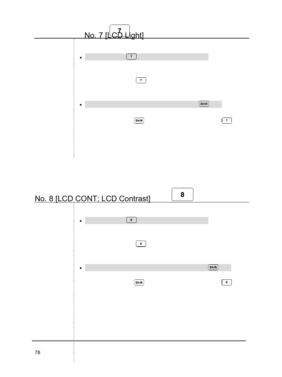 No. 7 [lcd light, No. 8 [lcd cont; lcd contrast | B&K Precision 2640 - Manual User Manual | Page 78 / 84