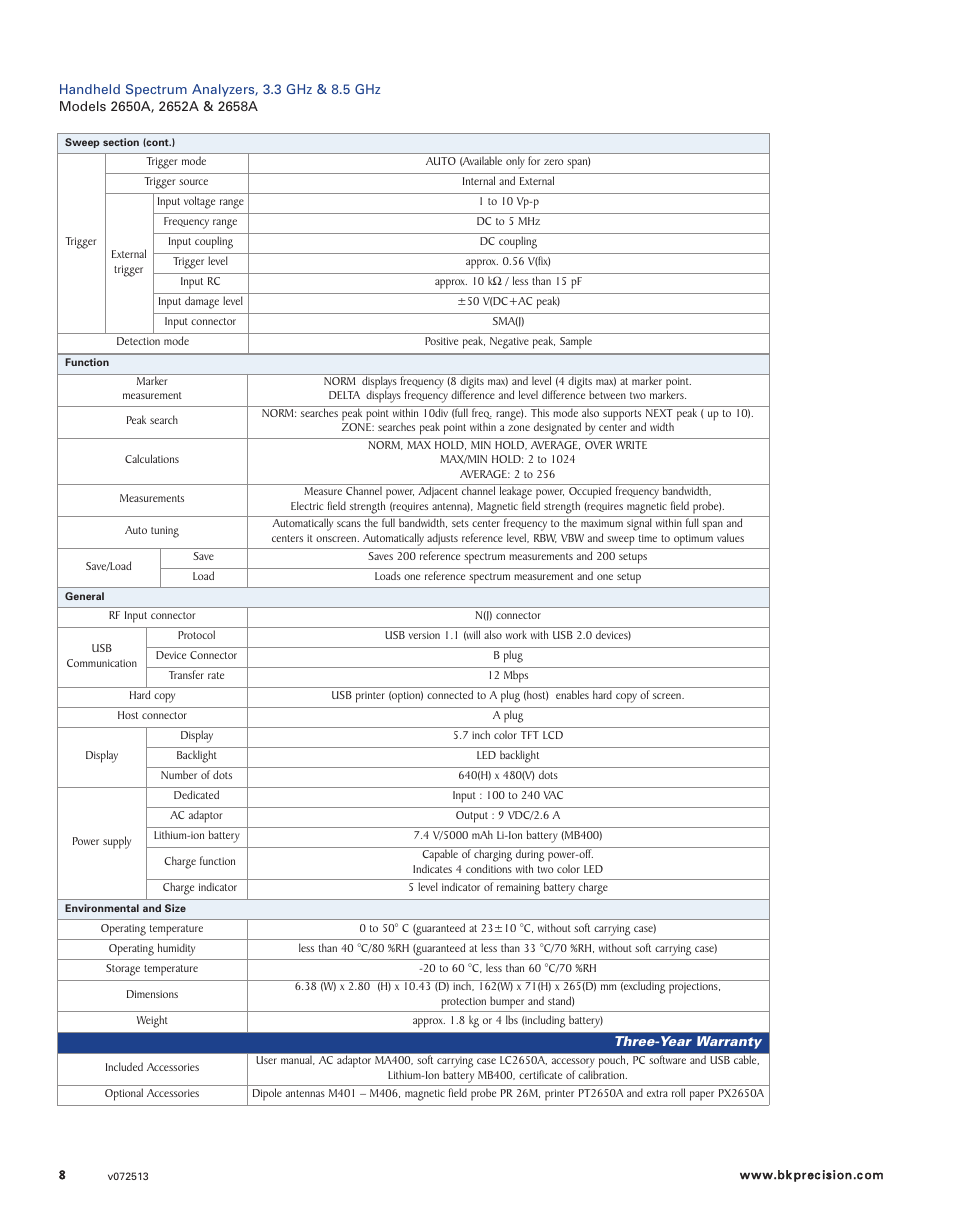 B&K Precision 2658A - Datasheet User Manual | Page 8 / 8