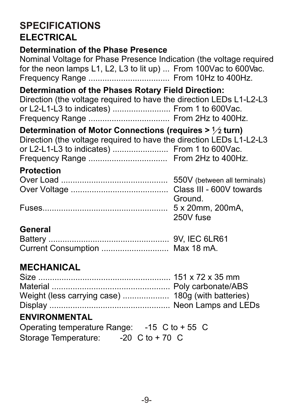 Preparation for use, Replacing the batteries, Specifications | B&K Precision 302 - Manual User Manual | Page 11 / 16