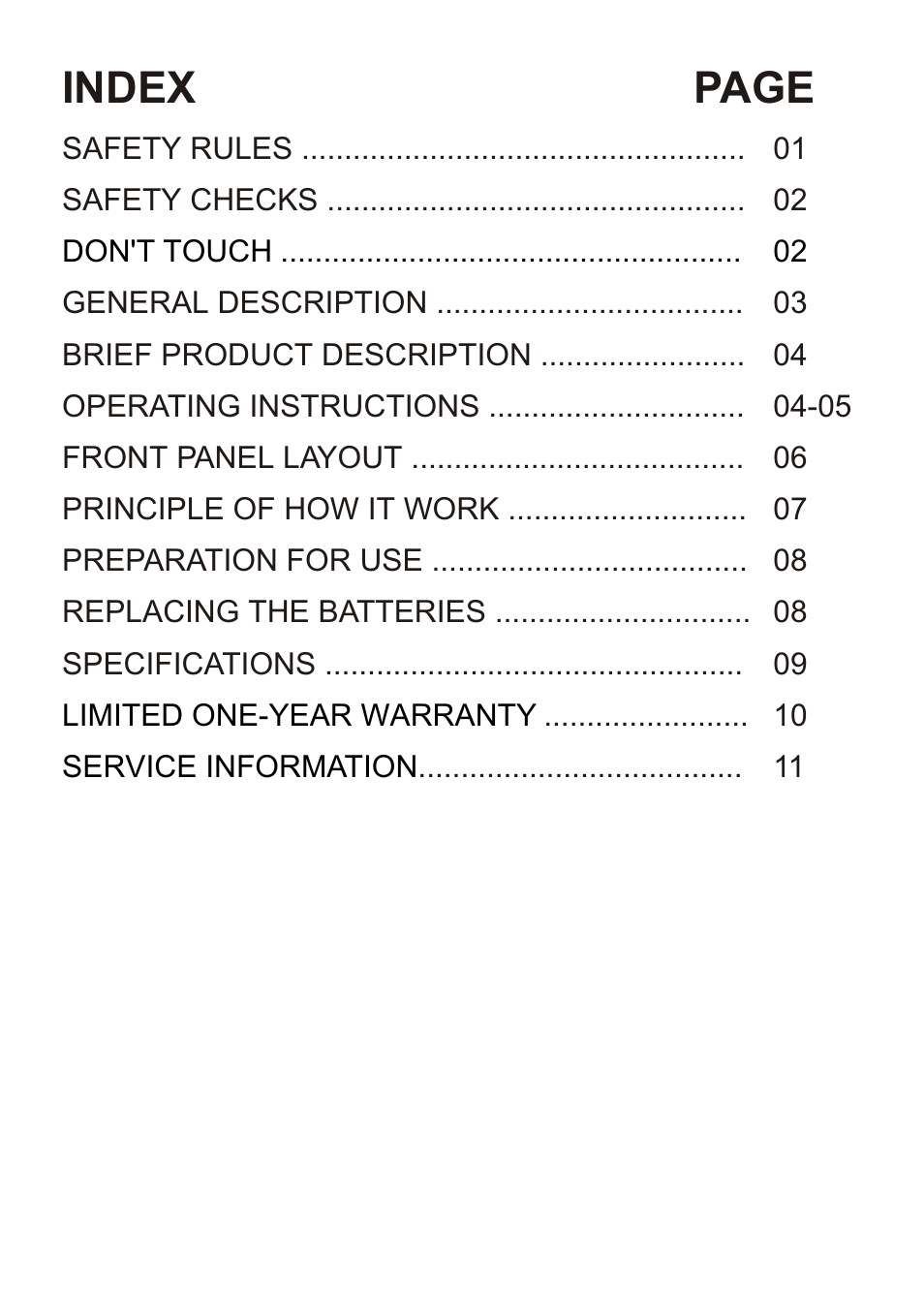 Index page | B&K Precision 302 - Manual User Manual | Page 2 / 16