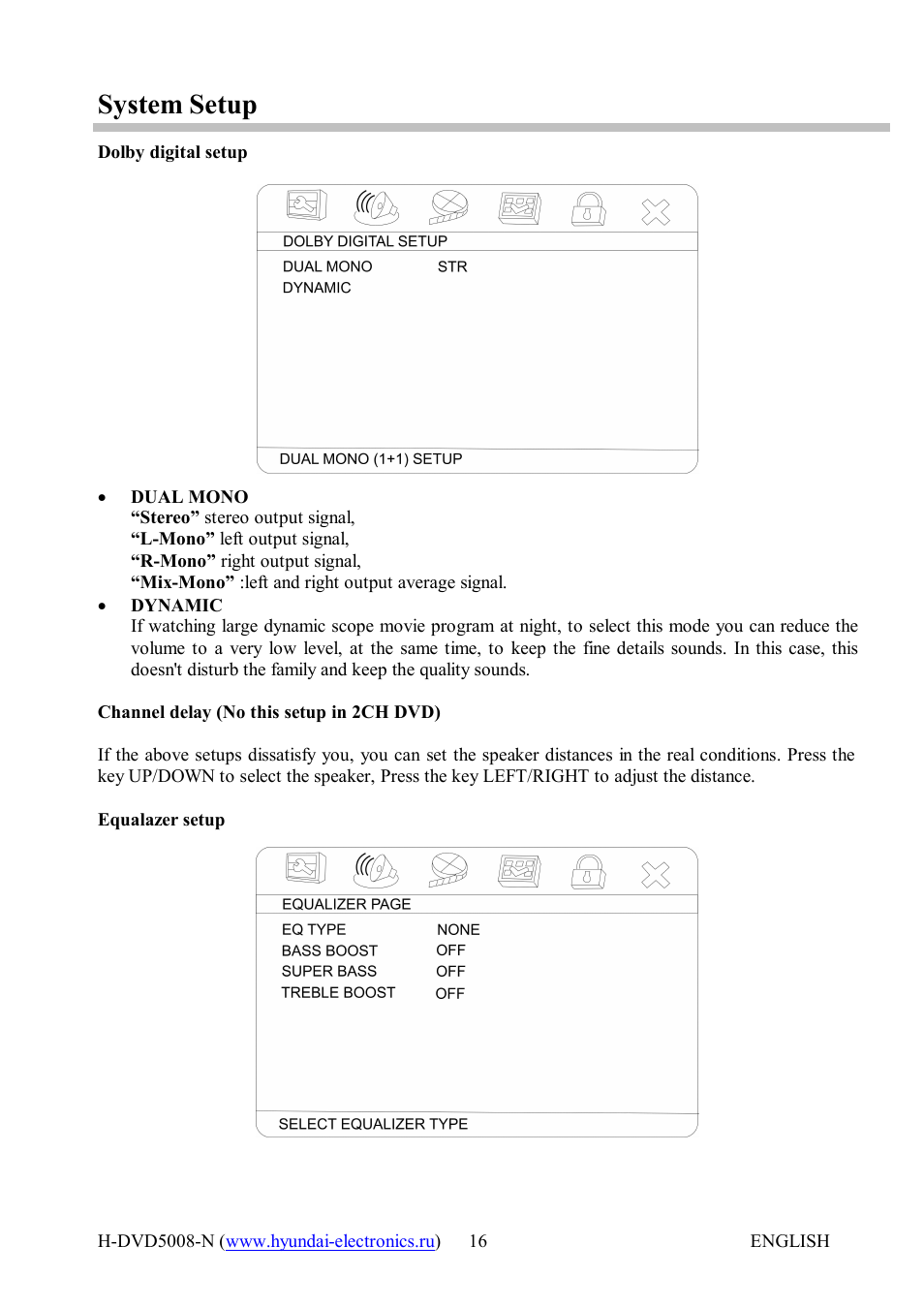 System setup | Hyundai H-DVD5008-N User Manual | Page 16 / 27