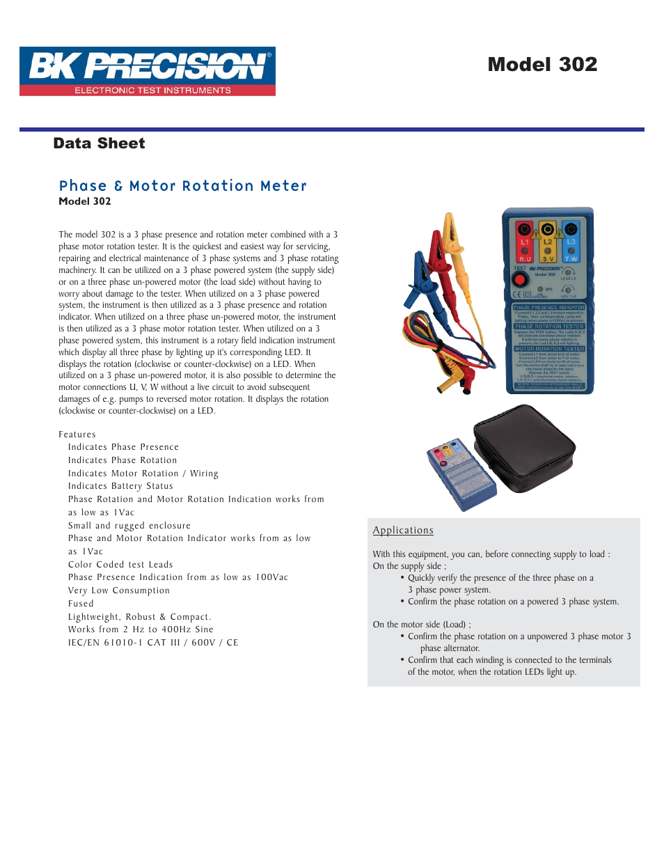 B&K Precision 302 - Datasheet User Manual | 1 page