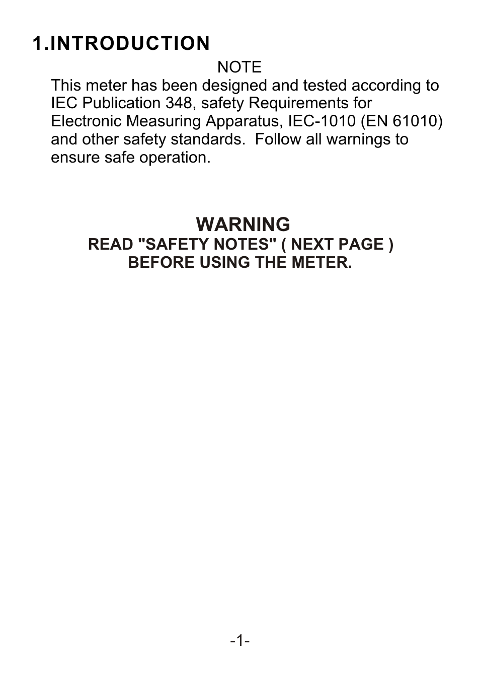 Introduction, Warning | B&K Precision 309 - Manual User Manual | Page 3 / 11