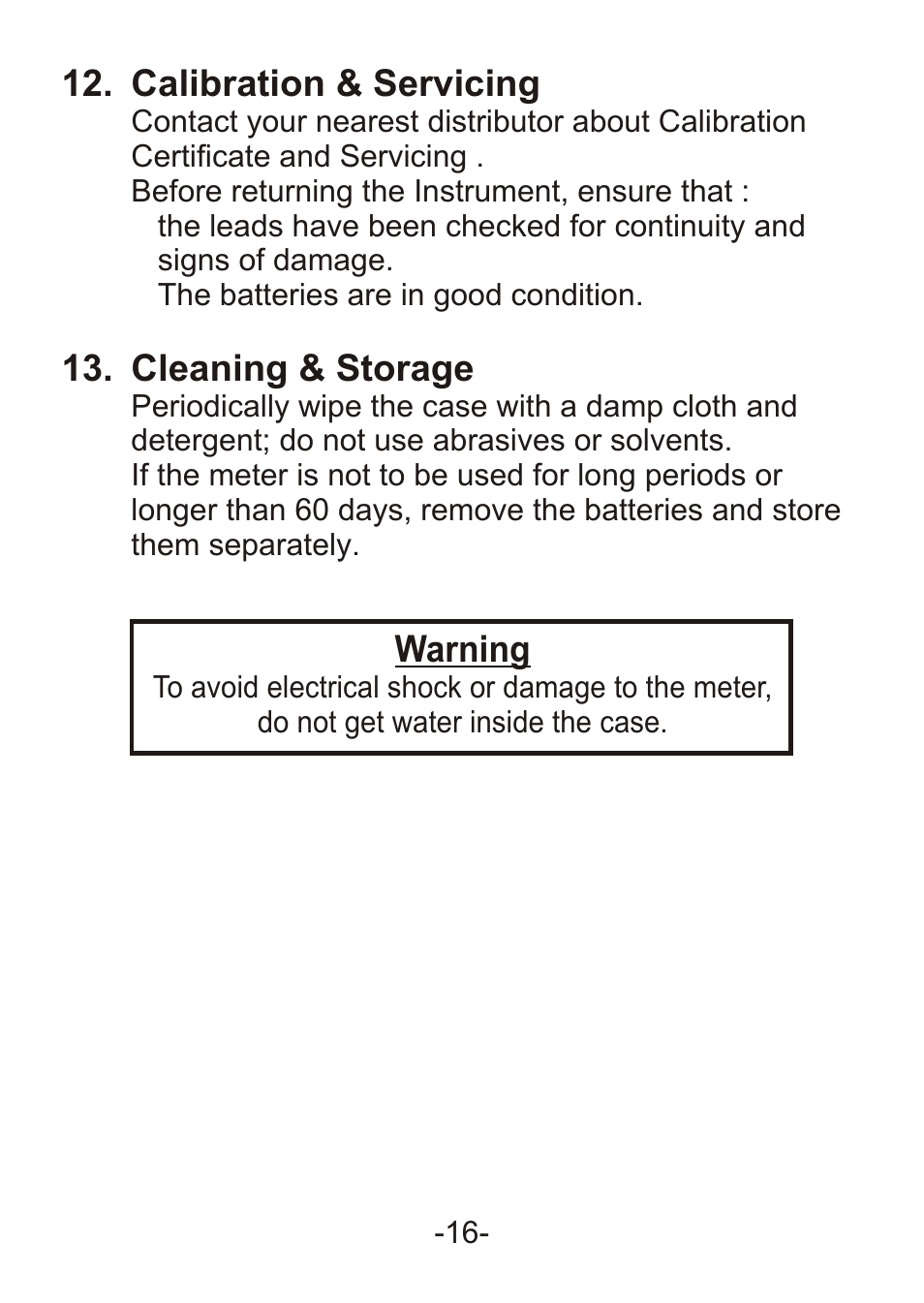 Calibration & servicing, Cleaning & storage, Warning | B&K Precision 307A - Manual User Manual | Page 18 / 21