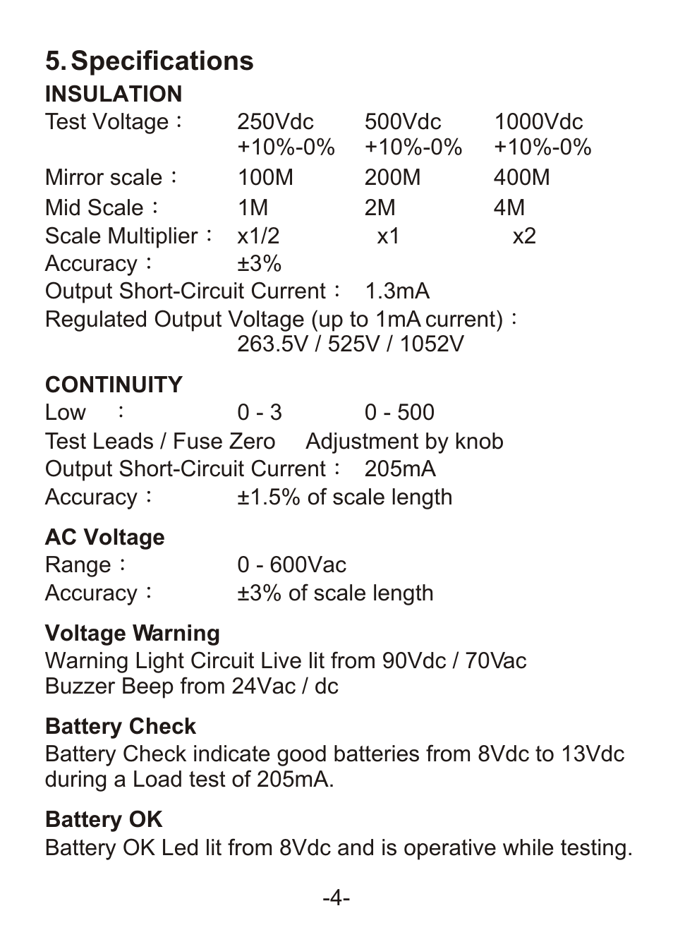 Specifications | B&K Precision 307A - Manual User Manual | Page 6 / 21