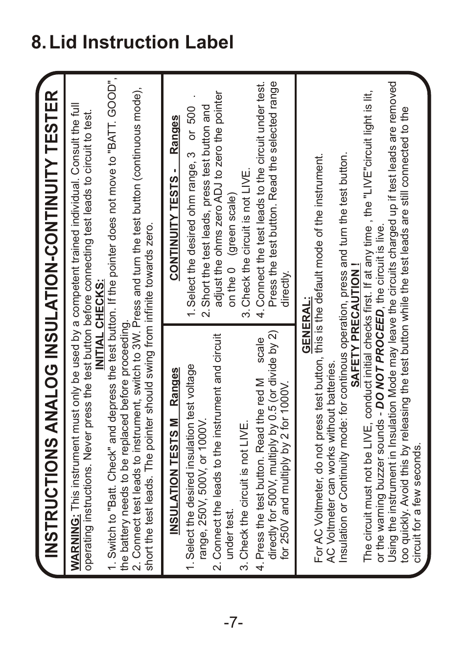 Lid instruction label | B&K Precision 307A - Manual User Manual | Page 9 / 21