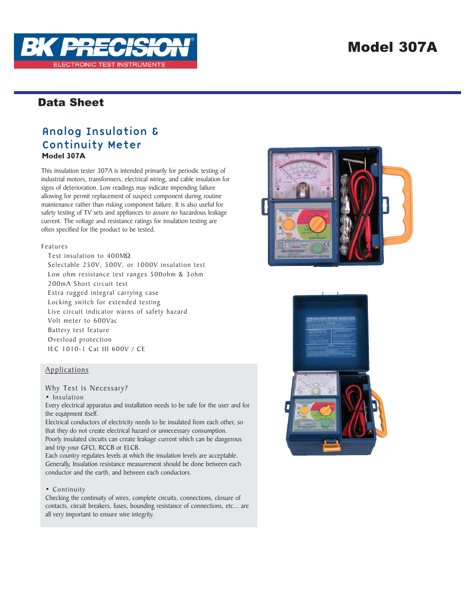 B&K Precision 307A - Datasheet User Manual | 1 page