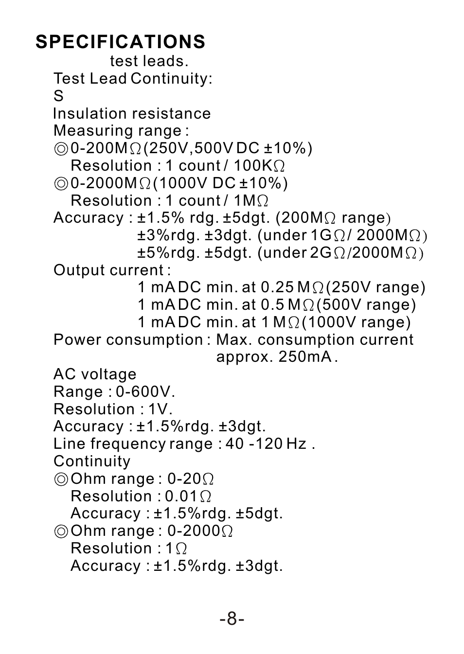 Specifications | B&K Precision 308A - Manual User Manual | Page 10 / 15