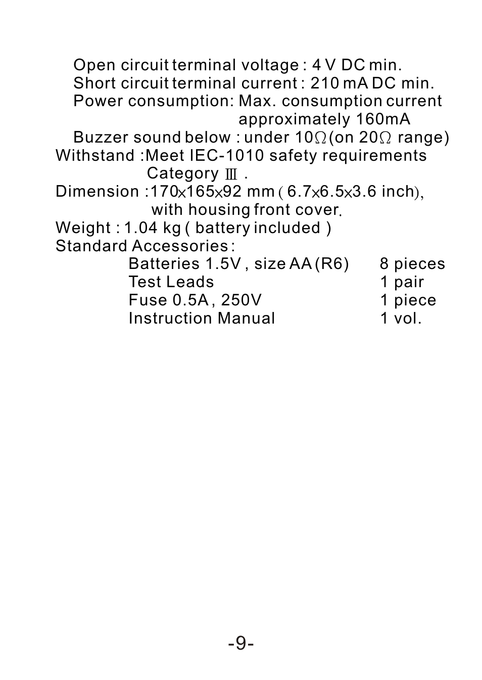 Specifications | B&K Precision 308A - Manual User Manual | Page 11 / 15