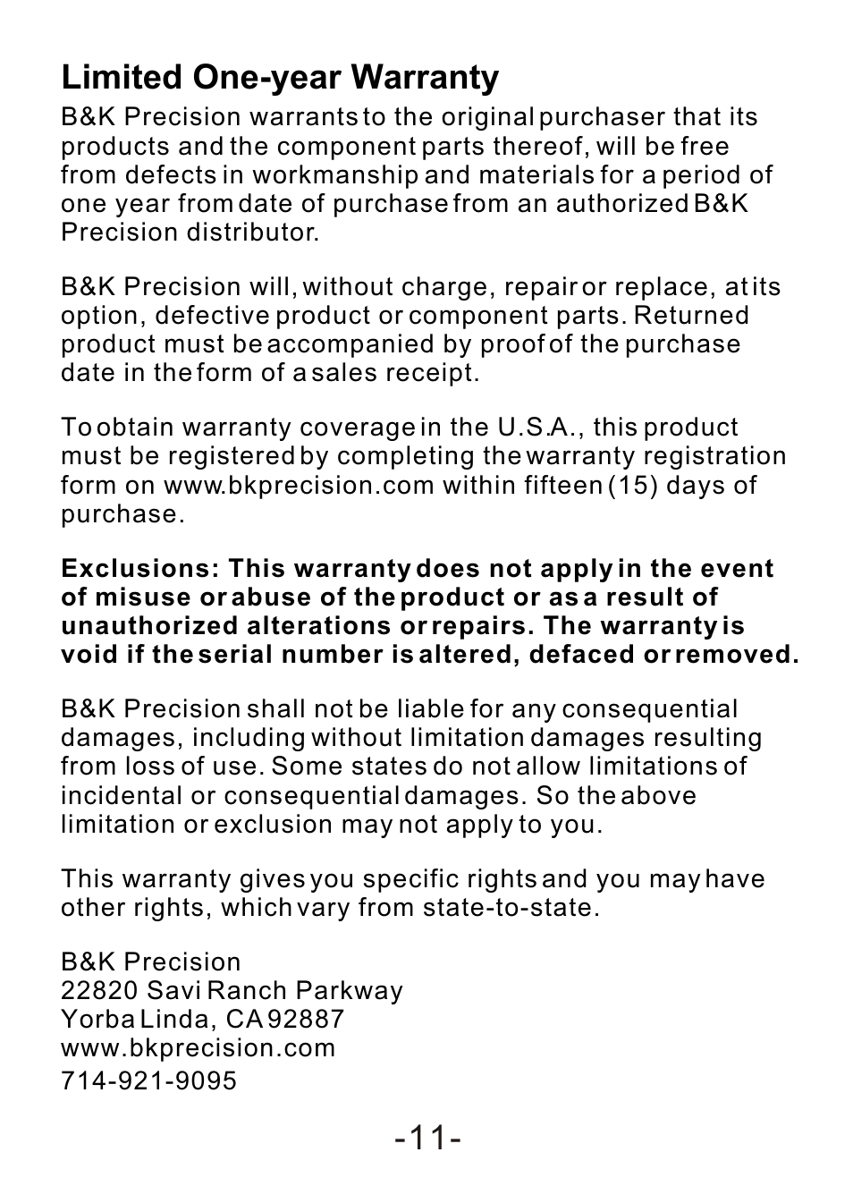Maintenance, Limited one-year warranty | B&K Precision 308A - Manual User Manual | Page 13 / 15