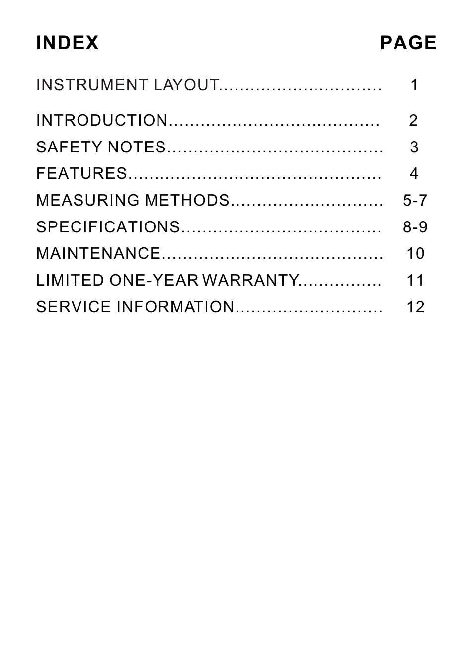 Instrument layout index page | B&K Precision 308A - Manual User Manual | Page 2 / 15