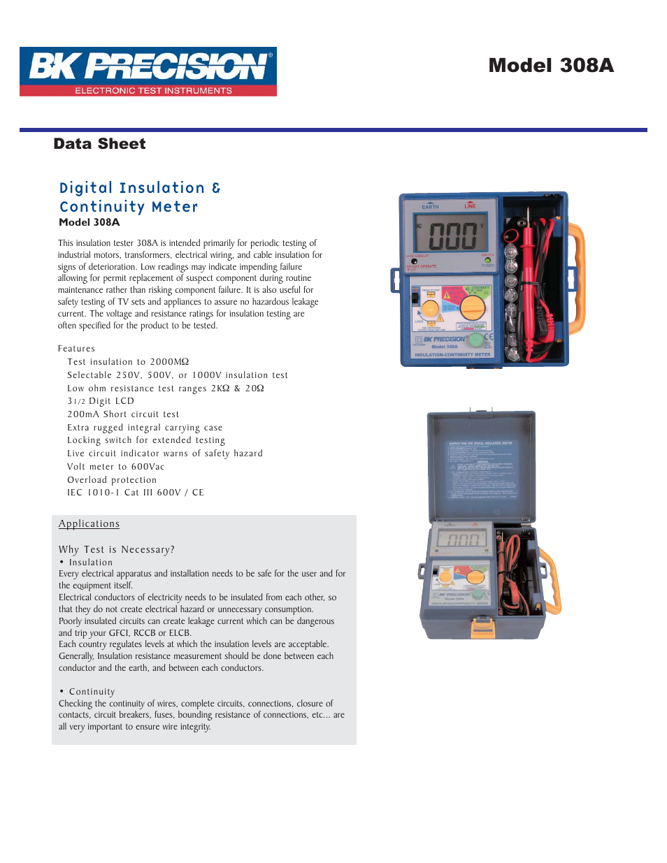 B&K Precision 308A - Datasheet User Manual | 1 page