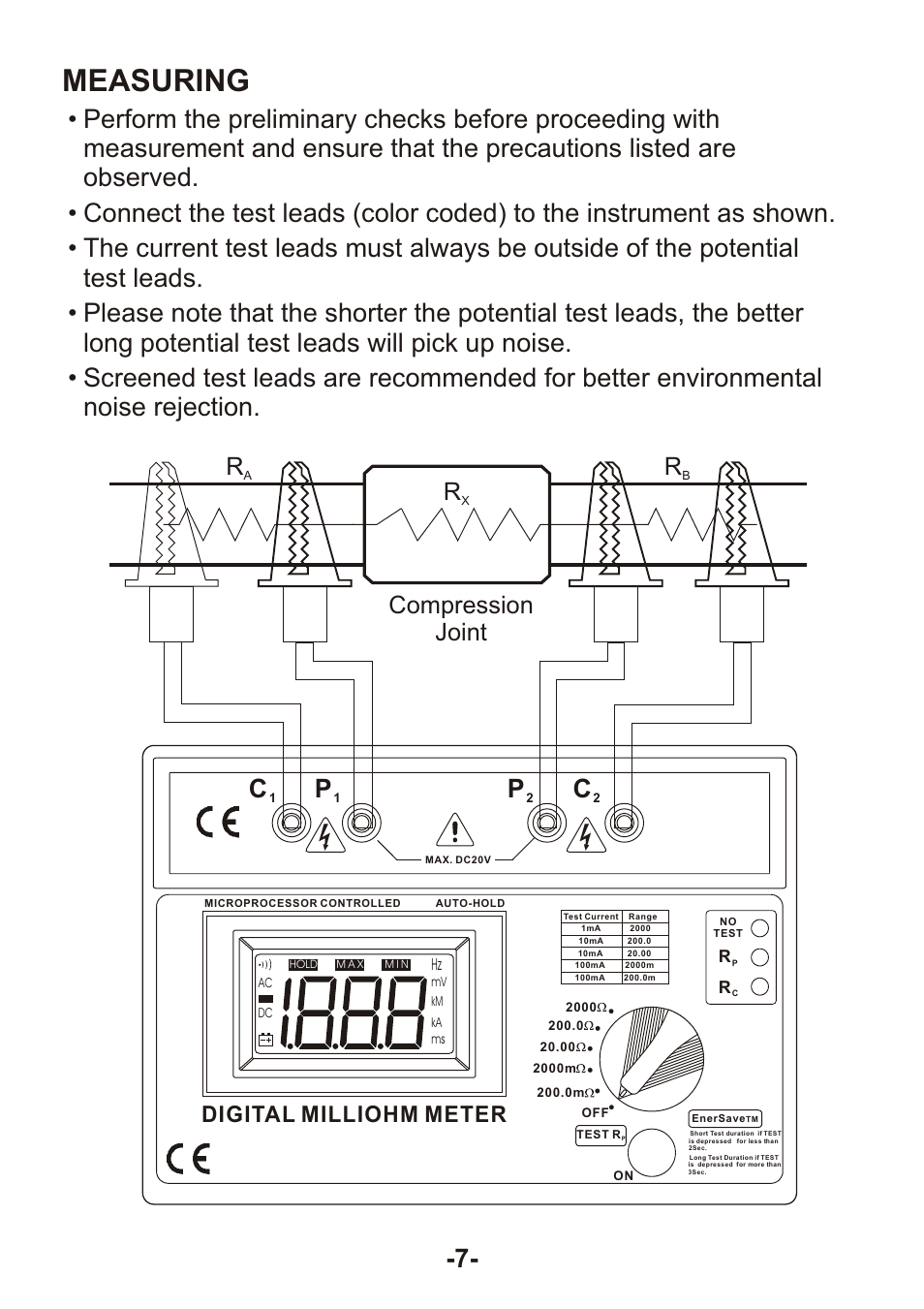Measuring, Compression joint, Digital milliohm meter | B&K Precision 310 - Manual User Manual | Page 9 / 20