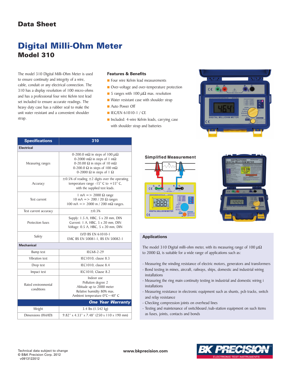 B&K Precision 310 - Datasheet User Manual | 1 page