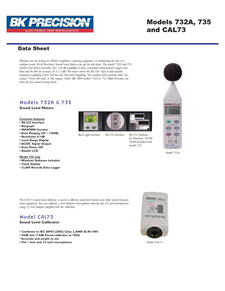 B&K Precision CAL73 - Datasheet User Manual | 1 page