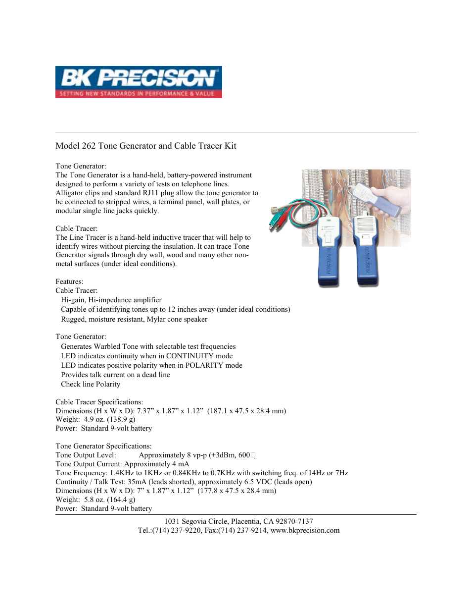 B&K Precision 262 - Datasheet User Manual | 1 page