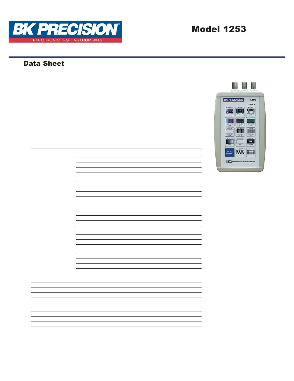 B&K Precision 1253 - Datasheet User Manual | 1 page