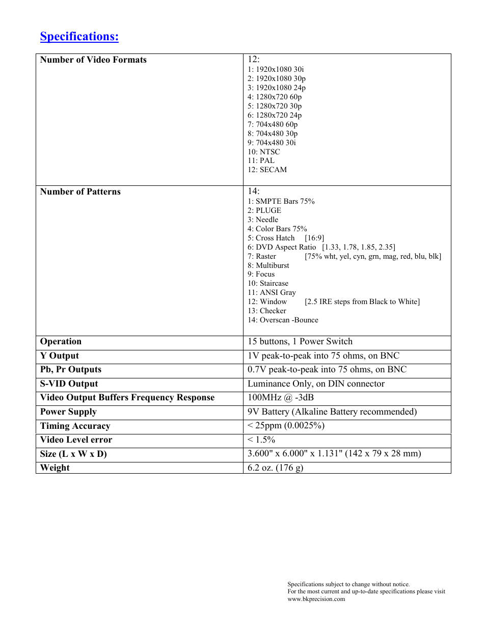 Specifications | B&K Precision 1253 - Manual User Manual | Page 23 / 37