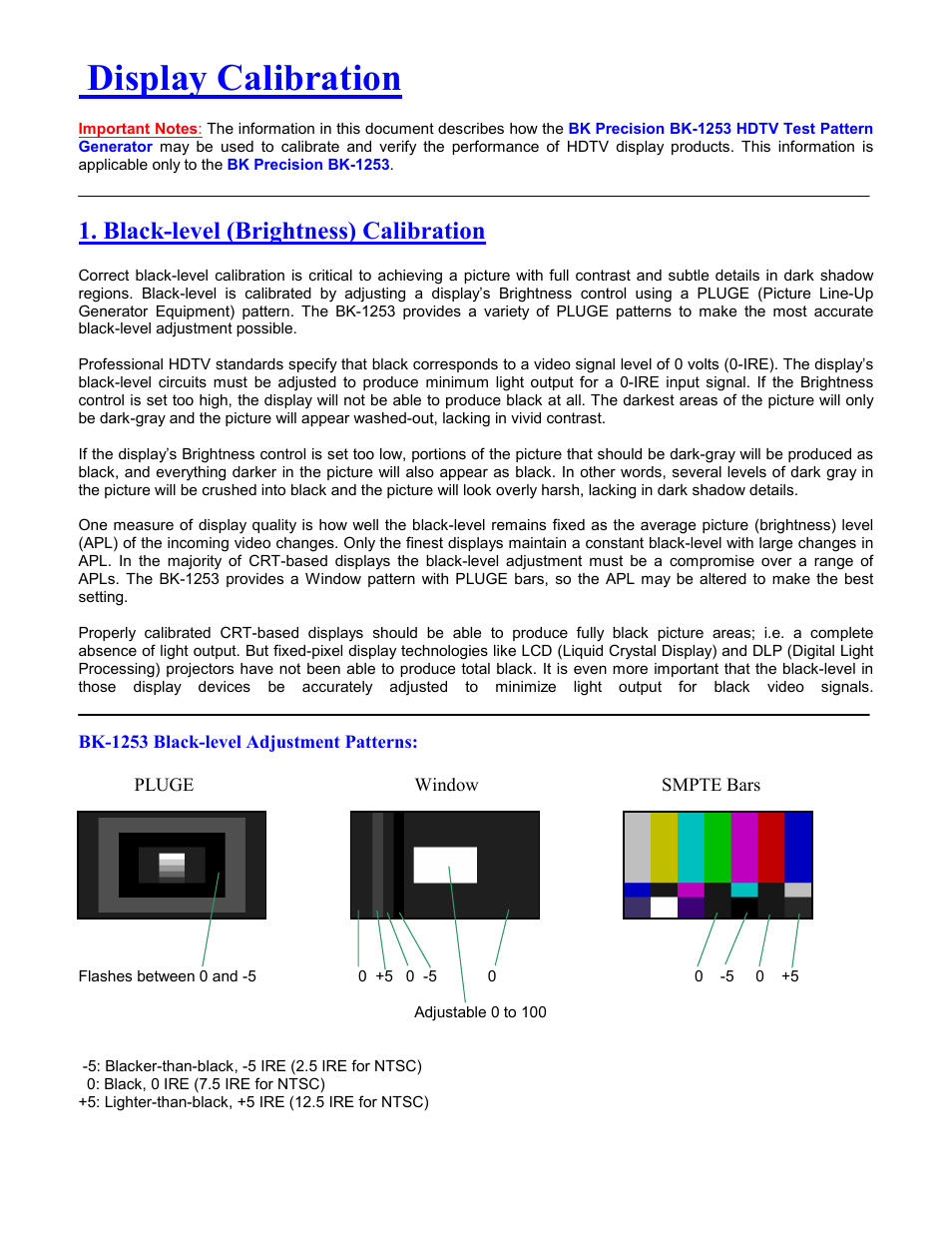 Display calibration, Black-level (brightness) calibration | B&K Precision 1253 - Manual User Manual | Page 24 / 37