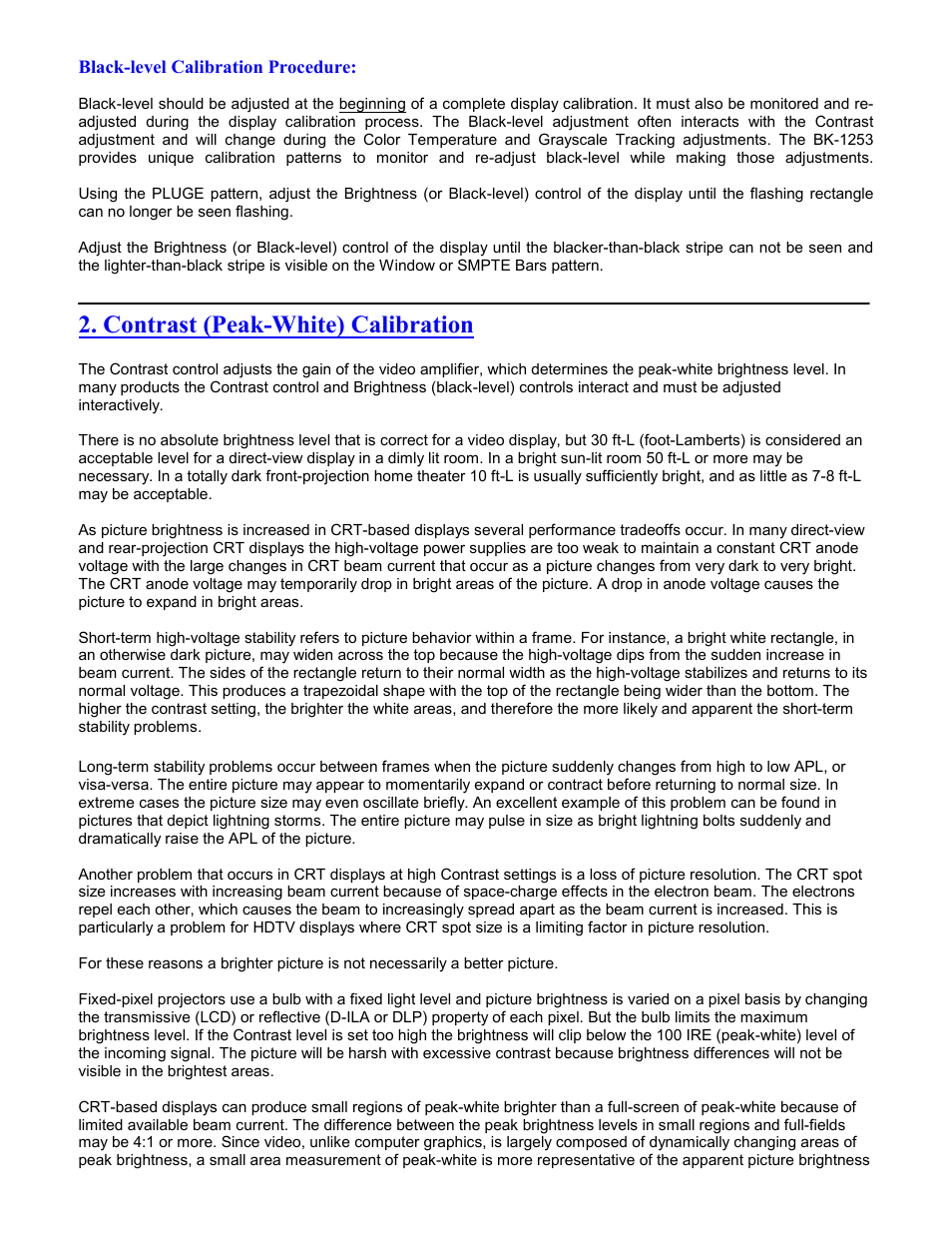 Contrast (peak-white) calibration | B&K Precision 1253 - Manual User Manual | Page 25 / 37