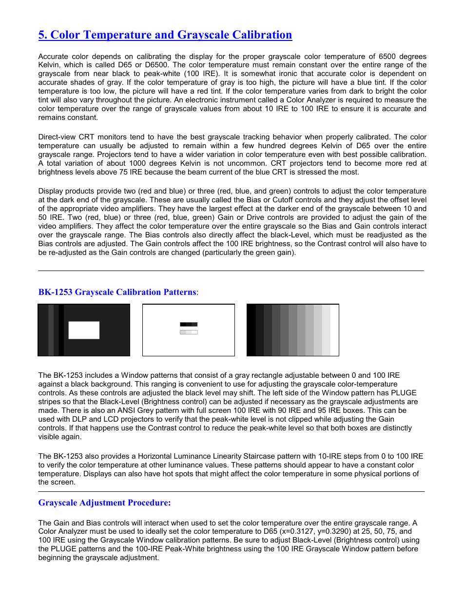 Color temperature and grayscale calibration | B&K Precision 1253 - Manual User Manual | Page 30 / 37