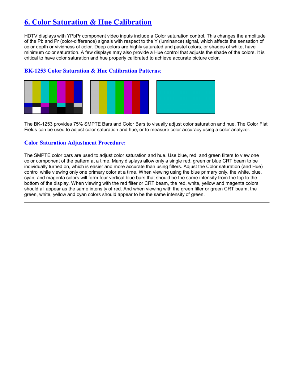 Color saturation & hue calibration | B&K Precision 1253 - Manual User Manual | Page 32 / 37
