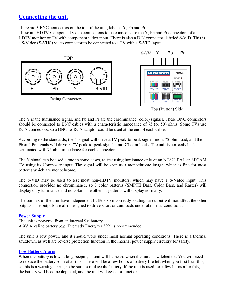 Connecting the unit | B&K Precision 1253 - Manual User Manual | Page 6 / 37