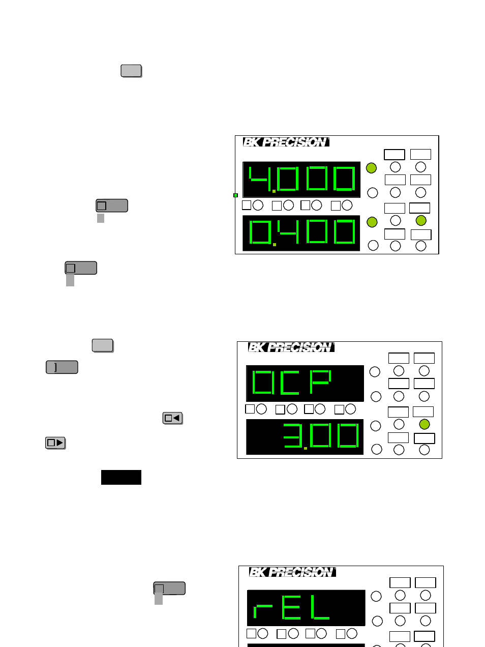 Input on/off, Change the displayed values, Ocp function (ocp) | Rel function (rel), The load can be toggled on and off by pressing the, The electronic load usually displays, The actual voltage and current values, Press the, Key again to return to the, Current/voltage display | B&K Precision 8540 - Manual User Manual | Page 10 / 30