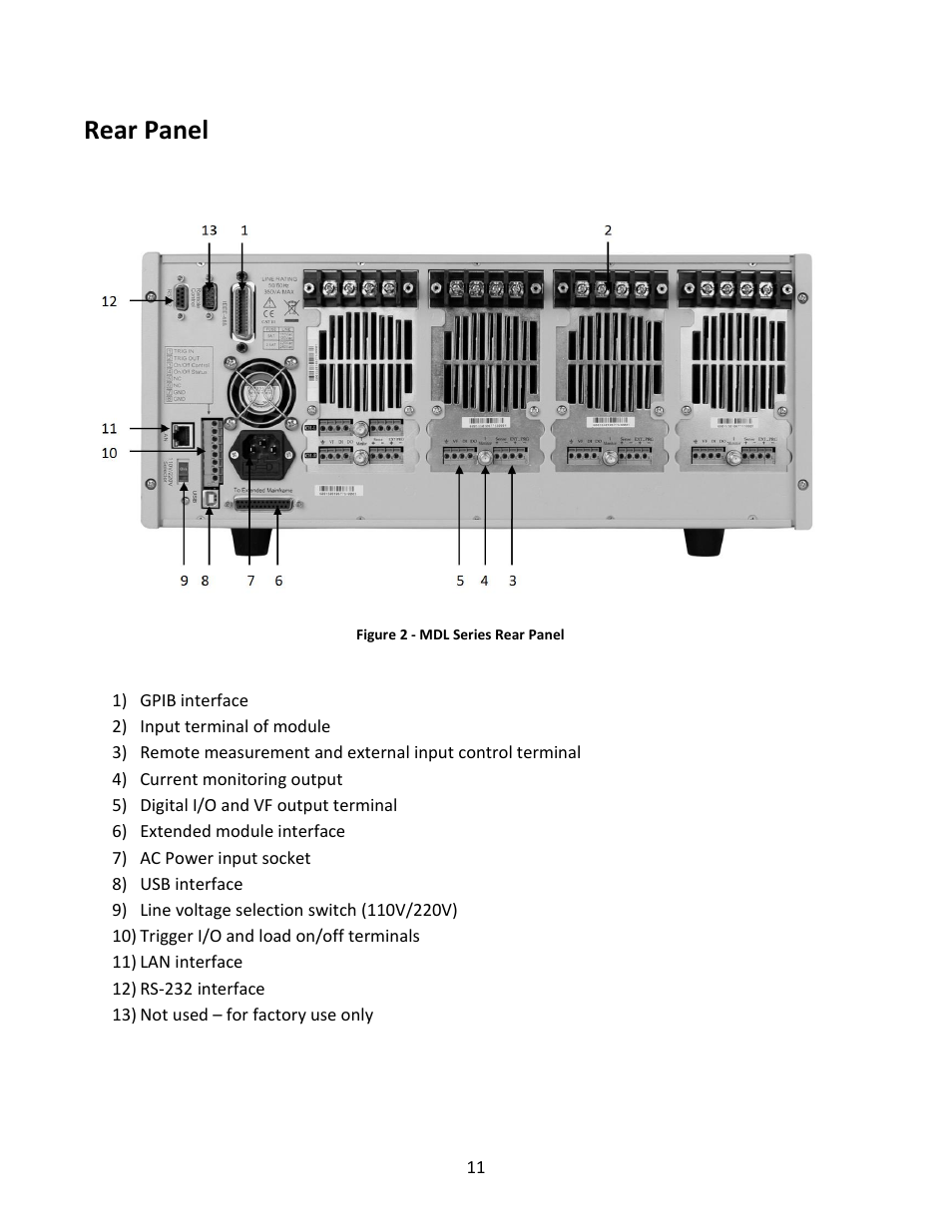 Rear panel | B&K Precision MDL Series - Manual User Manual | Page 11 / 80