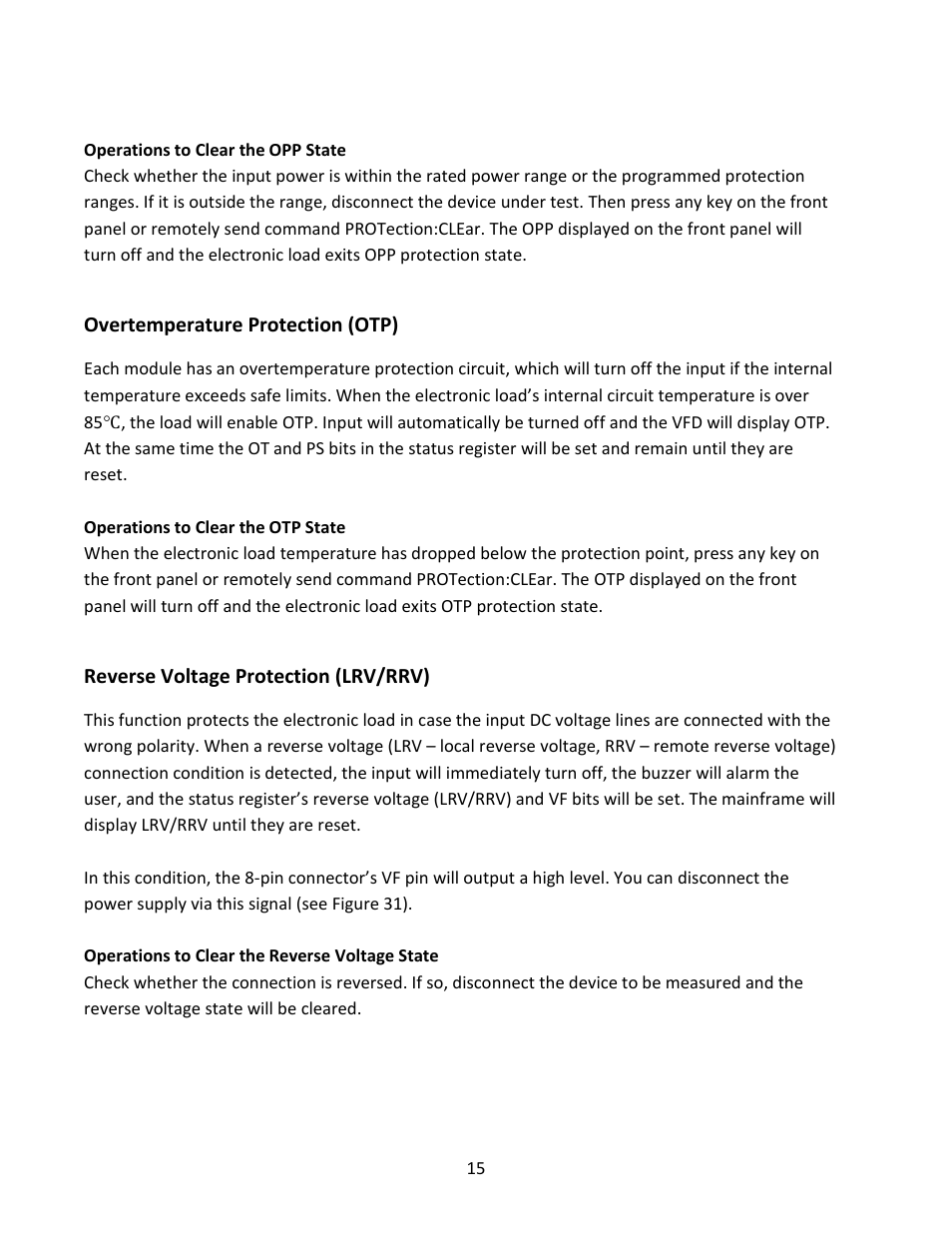 Overtemperature protection (otp), Reverse voltage protection (lrv/rrv) | B&K Precision MDL Series - Manual User Manual | Page 15 / 80