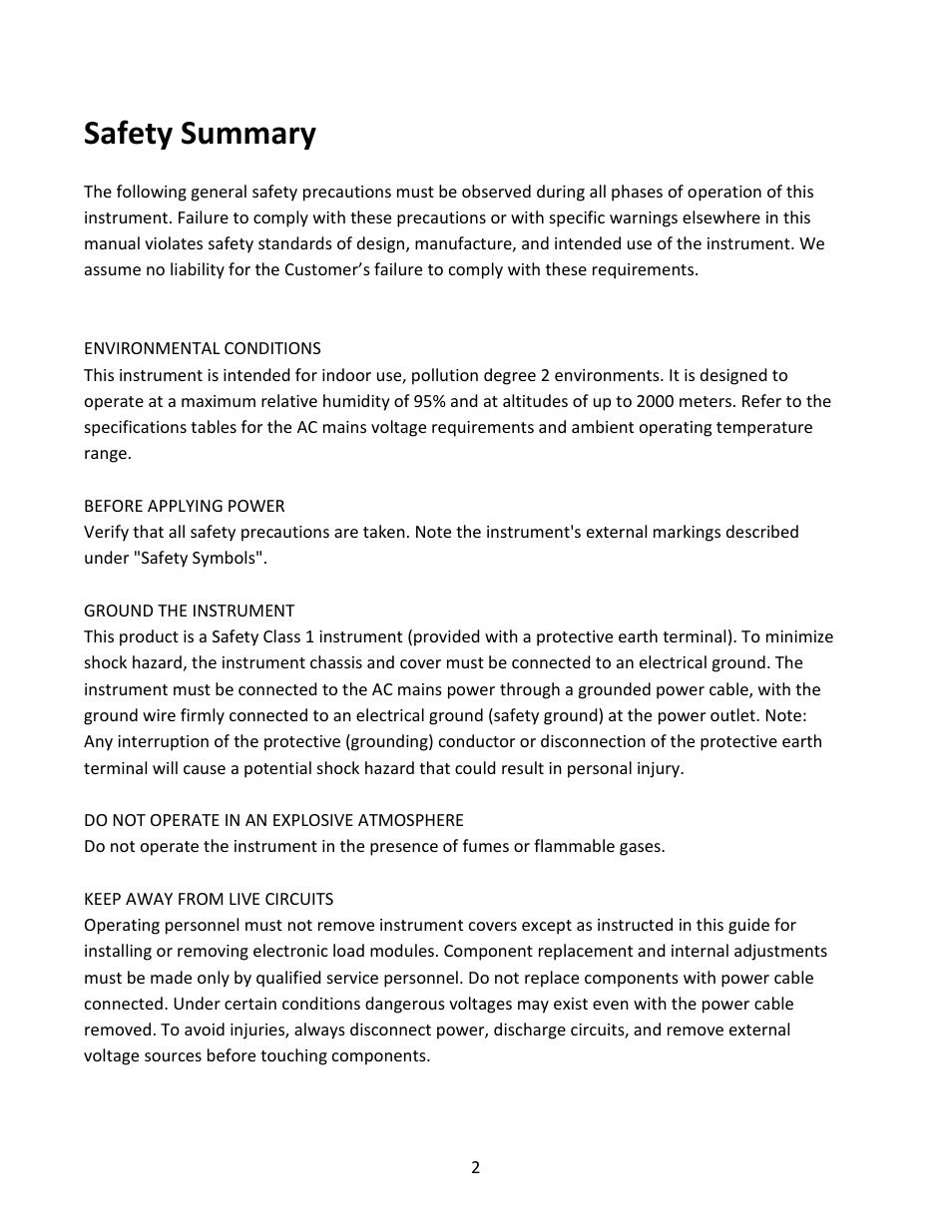 Safety summary | B&K Precision MDL Series - Manual User Manual | Page 2 / 80