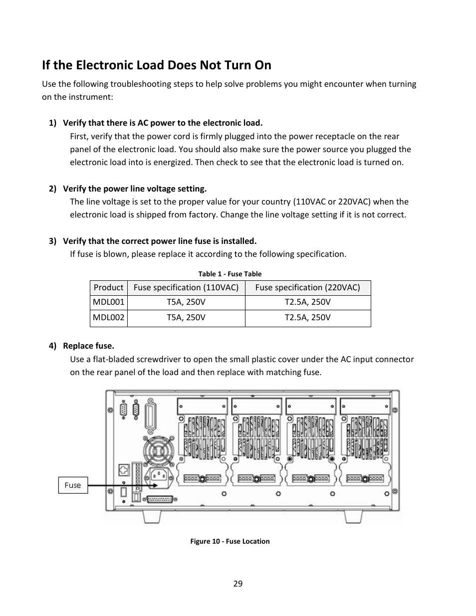 If the electronic load does not turn on | B&K Precision MDL Series - Manual User Manual | Page 29 / 80