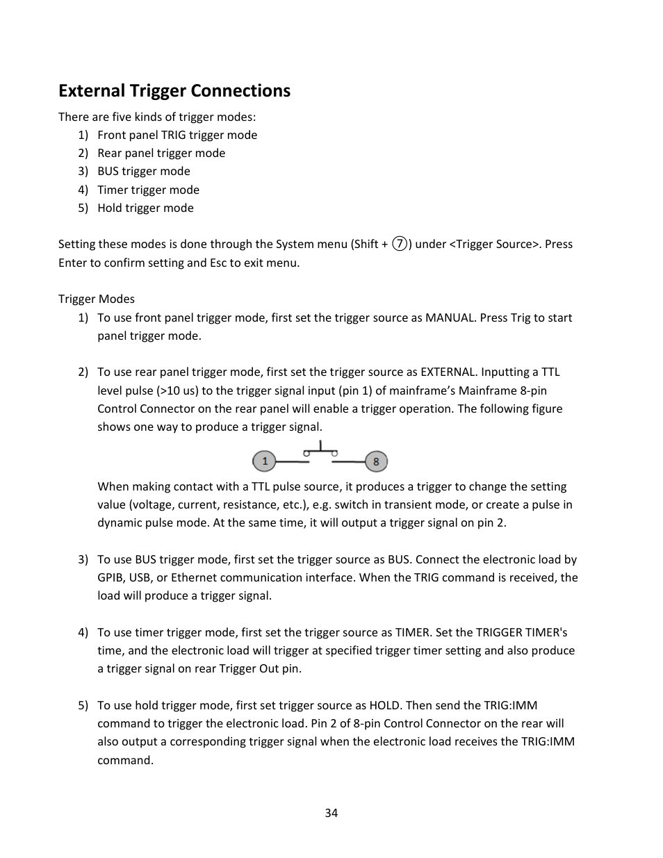 External trigger connections | B&K Precision MDL Series - Manual User Manual | Page 34 / 80