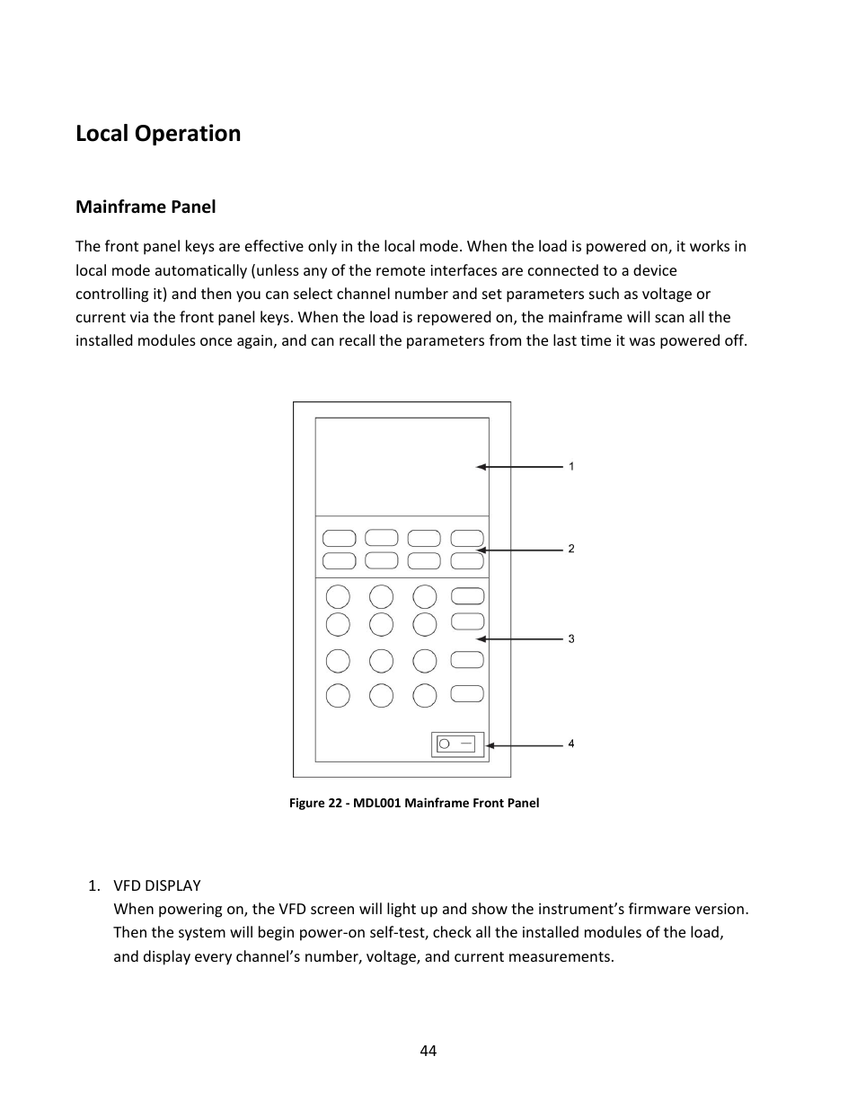 Local operation, Mainframe | B&K Precision MDL Series - Manual User Manual | Page 44 / 80