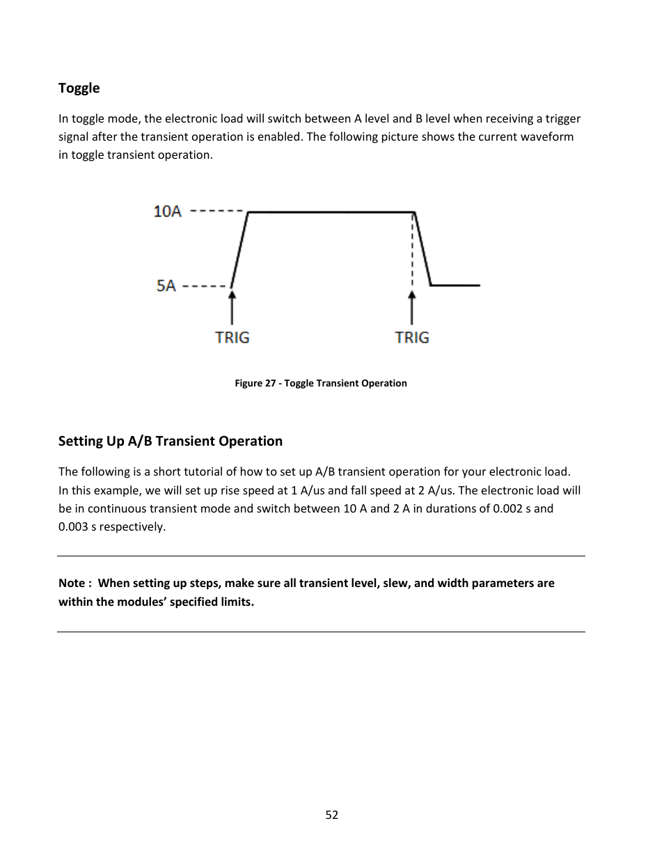 Toggle, Setting up a/b transient operation | B&K Precision MDL Series - Manual User Manual | Page 52 / 80